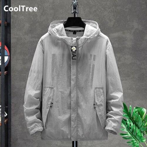 CoolTree Men Sun protection Jacket Summer Breathable Ultra-Thin Hooded Skin Coats Male Solid color Quick dry Anti-UV Outerwear