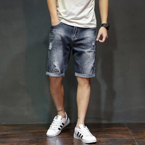2021 New Spring Summer Mens Denim Shorts Mens Clothing Beach Ripped Jeans Denim Cotton Short Casual Business Social Men Shorts