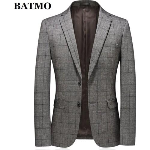 BATMO 2020 new arrival autumn casual plaid blazer men,mens casual grey jackets,plus-size M-4XL 2037