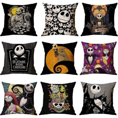 Nightmare Before Christmas Cartoon Skull Jack Printed Cushion Cover Halloween Decorative Pillowcase Sofa Car Home Decor Pillow
