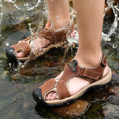 New Men Pool Beach Swim Drawstring Creek Aqua Shoes Quick Dry Genuine Leather Water Shoes Slippers Barefoot Diving Socks Sandals