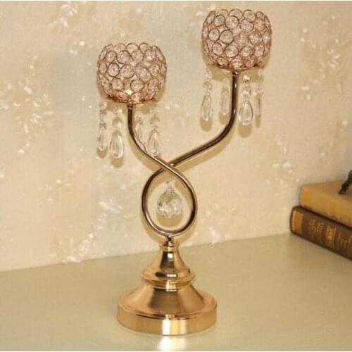 New arrival 2-arm candle holder creative Crystal pendants plated candle stick, gold wedding table candelabra home decoration