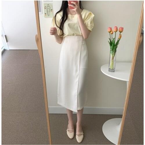 New S-XL Spring 2 piece suit shourt sleeve summer Girls blouse Vintage Women Female solid long skirt suits Robe sold separately