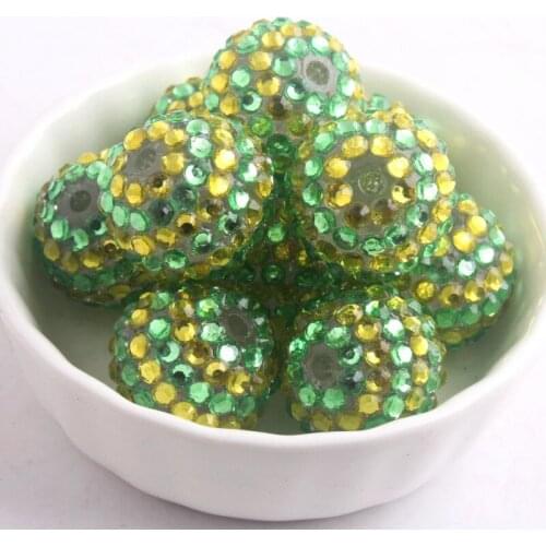 OYKZA Lime Yellow Strips Color Chunky Resin Rhinestone Ball Beads for Kids Jewelry Accessory 20mm 100pcs a lot