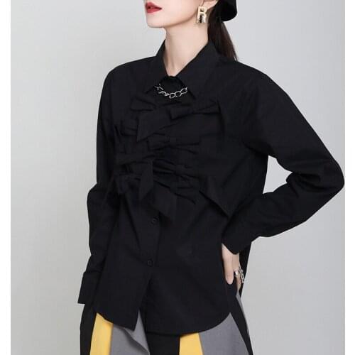 Butterfly Patchwork Womens Tops Blouses Solid Color 2021 Spring Ladies Shirts Single Breasted Long Sleeves Tees Camisa Feminina