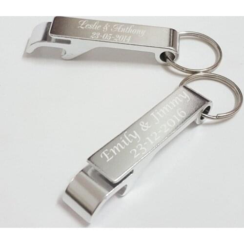 Personalized Wedding Party Favor Metal Silver Key Ring Bottle Opener Personalized Wedding Favor Bottle Opener Keychain 50pcs