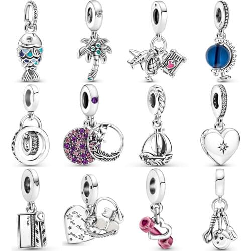 DIY Charm Blue Globe Scaled Fish Palm Tree & Coconuts Airplane Pendant 925 Sterling Silver Bead Fit Fashion Bracelet DIY Jewelry