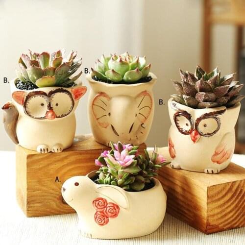 Cartoon Creative Elephant Rabbit Owl Fox Animal Flowerpot Ceramic Flowerpot Plant Vase Container Office Decorated Ornamtns