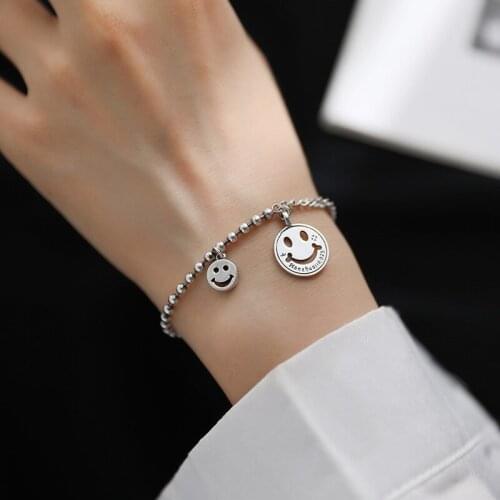 S925 silver bracelet hollow size smiley face letter trend fashion personality retro exquisite net red hip hop jewelry