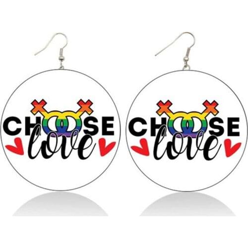 Pu Faux Leather Valentines Day Choose Love Earrings Statement Earrings LGBTQ Pride Lightweight