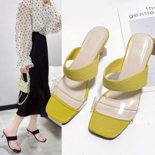 Summer Womens Heel Flip Flops Transparent 6CM Heels Sexy Sandals Women Mules Slippers Ladies Shoes 34-42 sandales Mujer WSH3937