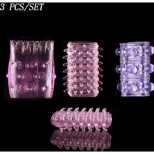 3pcs Spike Dotted Condoms Silicone Penis Ring Enlargement Male Cock Sleeve Adjustable Delay Ejaculation Adult Sex Toys For Men