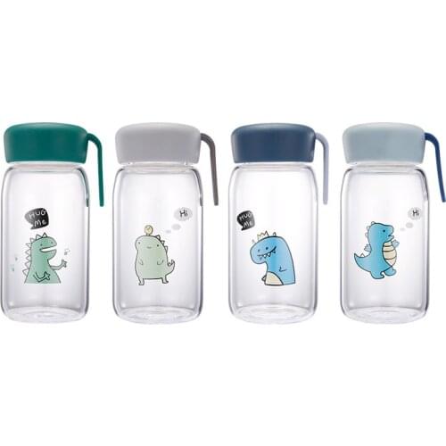 350ML Sport Glass Water Bottle Cute Dinosaur pattern Glass Cup Coffee Milk Tea Waterbottle Eco-friendly Childrens Drink Glasses