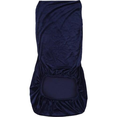 Stretch Fox Velvet Fabric Dining Room Wedding Kitchen Home Short Chair Seat Covers, Navy Blue