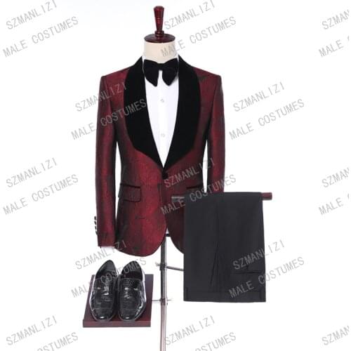 Wedding Suits For Men Groom Suit 2019 Custom Made Burgundy Shine 2 Piece Set Formal Suits Men Slim Fit Terno Masculino Tuxedo