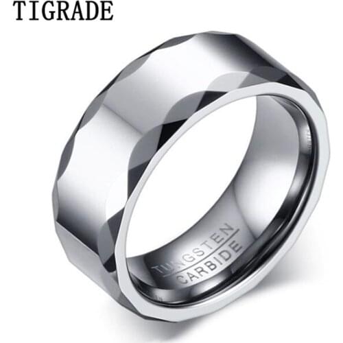 Tigrade 8mm Men Tungsten Carbide Ring Silver Color Ripple Shape Rings Polished For Engagement Party Rings Jewelry anel masculino