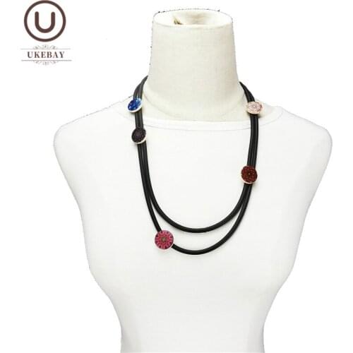 UKEBAY Printing Multicolor Wood Jewelry Women Pendant Necklaces Vintage Necklaces Black Torques Rubber Jewelry Gift Mother Gifts