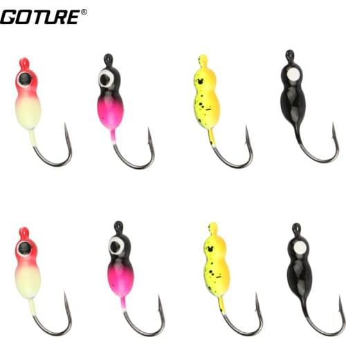 Goture 8pcs/lot Ice Fishing Weighted Jig Winter Ice Fishing Lure Lead Head And Carbon Steel Fishing Hook 2.5cm 2.5g