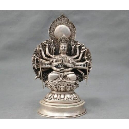 Xd 00270 10'' China Tibet Silver Bronze Buddhism Earth Store Buddha Bronze Statue