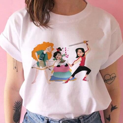 Women T shirt Cartoon Merida Mulan Vanellope Good Sisters Printed Lady T-shirts Short sleeve Tops Ladies Kawaii Female Tshirt