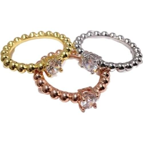 Single Cubic Zirconia One Row Beads Gold Color / Silver Color / Rose Gold Color Rings For Women