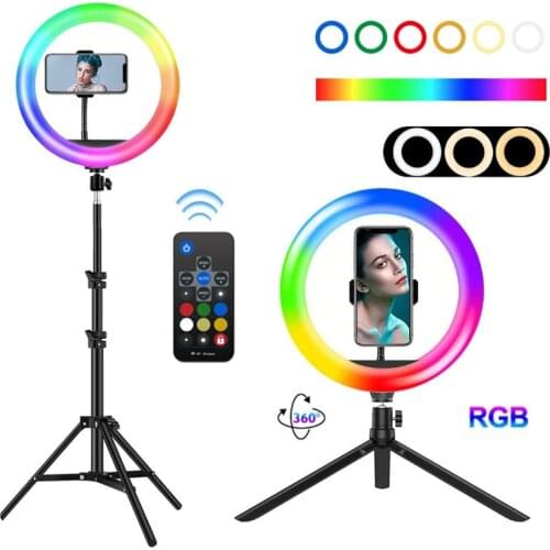 10 inch Dimmable RGB LED Selfie Ring Fill Light Photo Ring Lamp With Tripod For Makeup Video Live Aro De Luz Para Celular
