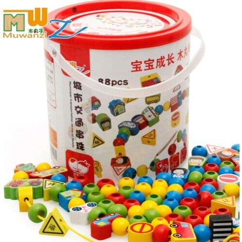 100pcs/pack Cartoon Animals Wooden Toys Hedgehog Fruit Beads Tying Threading Spheres Game Toys for Baby Kids Children M81