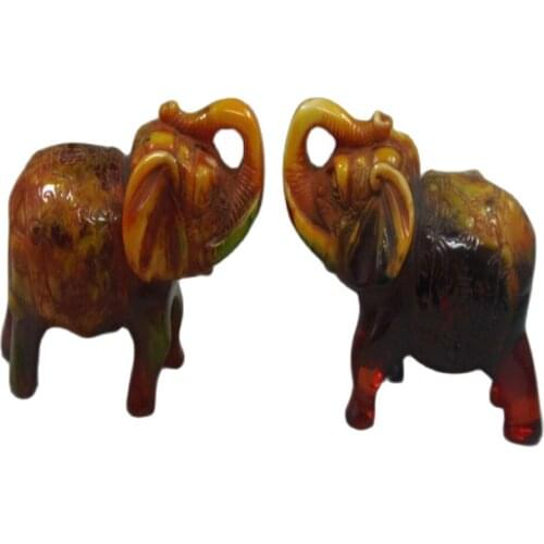 9.5 cm */Chinas Rare Amber Peace Lifelike Carving A Pair Of The Elephant Statue