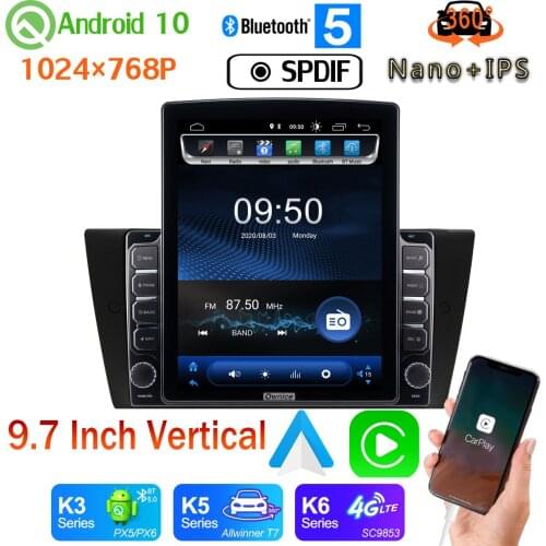 9.7" Vertical Style Car Media GPS CarPlay Android 10 360 Camera Radio For BMW 3 Series E90 2005-2011 Saloon/Sedan PX6 4+64G DSP