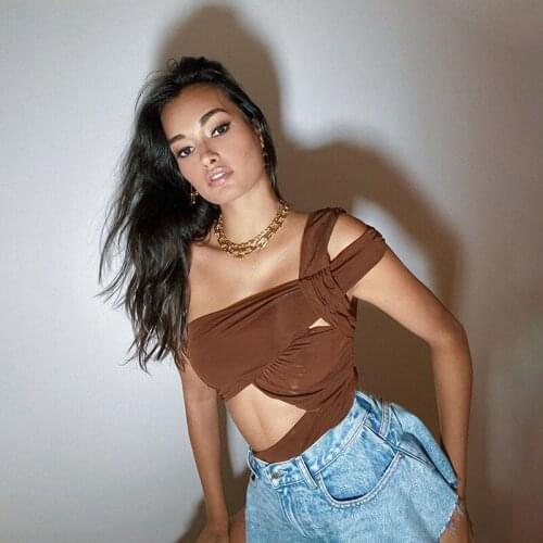 AVV One Shoulder Sexy Slash Neck Backless Bodysuit 2021 Spring Fashion Cut Out Ruched Bodycon Skinny Ladies Leotard Bodysuit Top