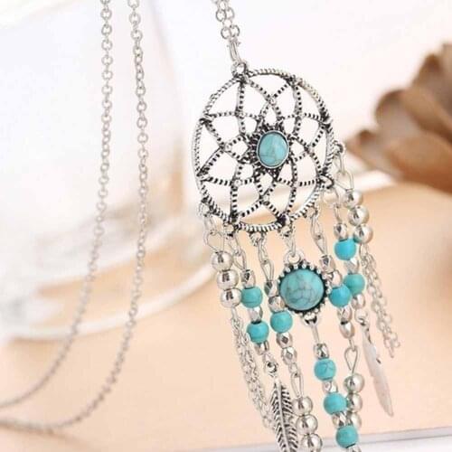 Boho Dreamcatcher Feather Tassel Chain Charm Necklace Women Jewelry fashion