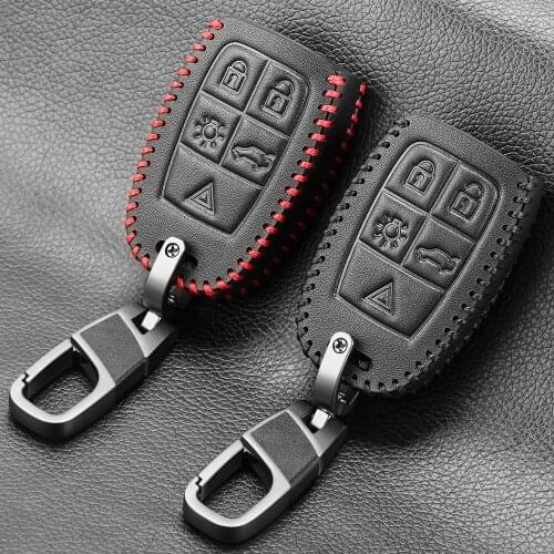 5 Button Genuine Leather Remote Key Case Fob Shell Cover Skin Holder For Volvo XC90 C70 S60 D5 V50 S40 C30
