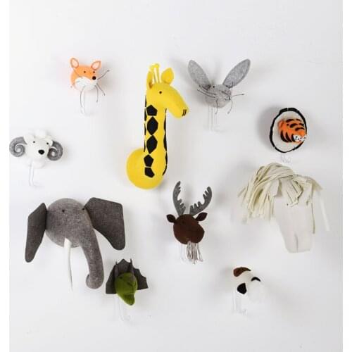 INS Hook Up 3D Animal Head Wall Mount Hook Up Decor Children Stuffed Toys Kids Room Wall Christmas Nursery Home Decoration