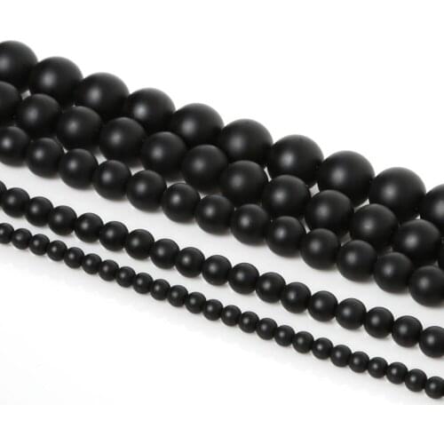 5A Quality Dyed Black Polish Matte Onyx Round Natural Stone Beads 16"/Strand 4 6 8 10 12 14MM Pick Size for Fashion Jewelry DIY