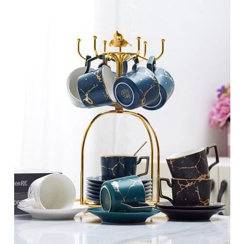 Nordic Style Ceramic Coffee Cup with Saucer and Spoon Set Marble Phnom Penh Tea Cup Porcelain Office Milk Mug Tea Set Drinkwre