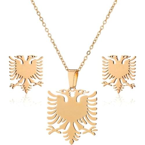 European and American retro style necklace earrings set simple stainless steel Albania eagle necklace woman fashion jewelry set