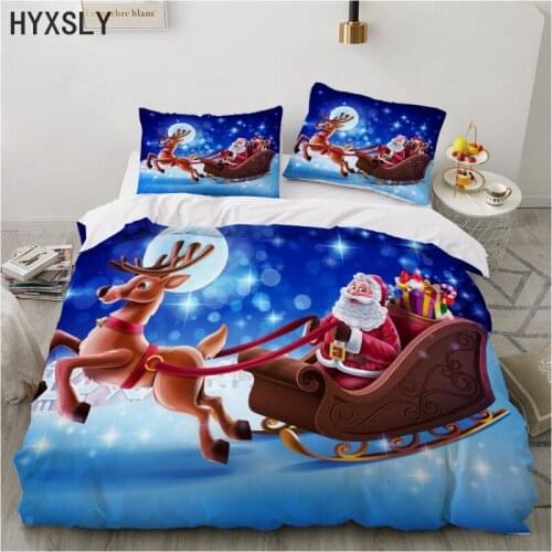 2/3pcs Happy Christmas Festival Bedding Set Snowflakes Santa Elk Snowman Printed Duvet Cover Soft Bed Linen Textile Decoration