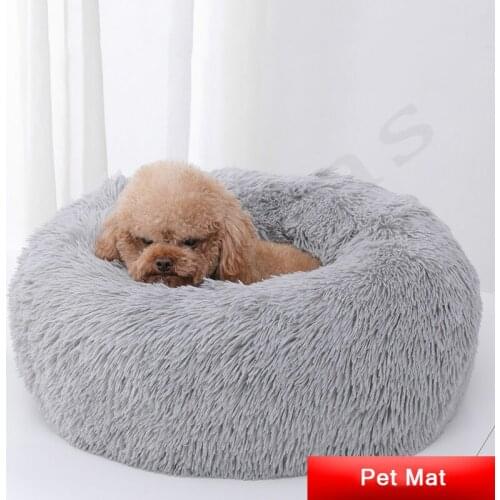 Dog Pet Bed Kennel Round Cat Winter Warm Long Plush Super Soft Pet Bed Dog House Sleeping Bag Puppy Cushion Mat Cat Supplies