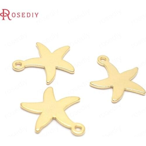 37818)10PCS 13.5x11.5MM 24K Gold Color Brass Starfish Charms Pendants Jewelry Making Supplies Diy Findings Accessories