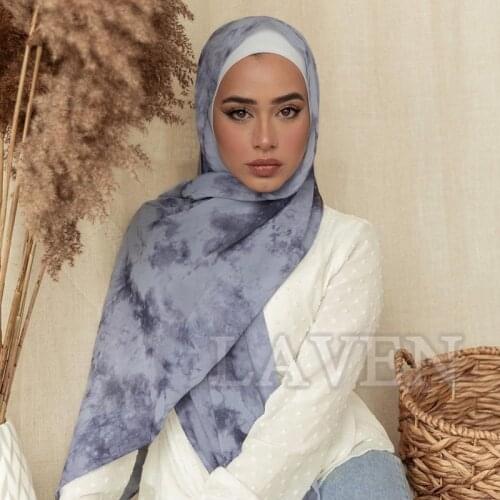 Laven Newest Gradient Tie-dyed Chiffon Scarf Women Muslim Hijab Printed Shawls Womens Headscarf Blue Womens bandana headband