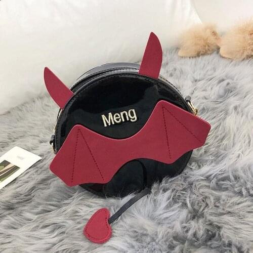 Cute Little Monster Bat Small Round Bag Halloween Devil Handbag Cute Cartoon Women Chain Purses And Shoulder Bags With Tail New