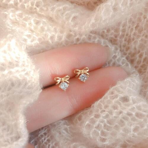 Delicate Small Temperament Bow-Knot Zircon Earrings Fashion Simple Minimalism X-shaped Ear Studs Women Jewelry Gift