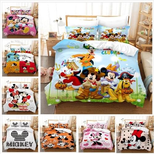Disney Duvet Cover Sets Bedding Set Mickey Minnie Mouse Children Cute Adult Single Double King Twin Pillowcase Gift Boy Girl