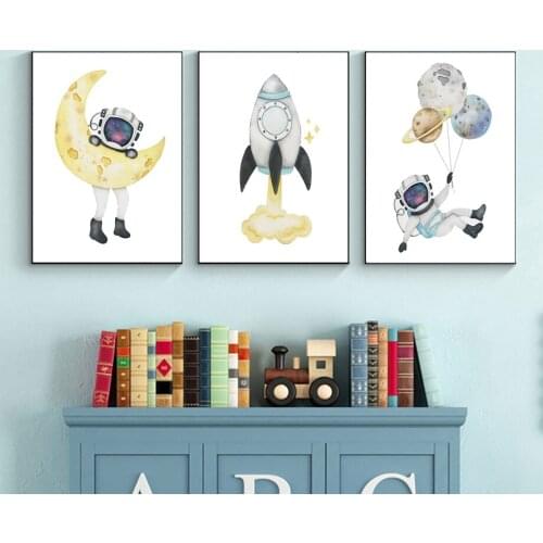 Space Astronaut Planet Rocket Moon Nursery Wall Art Canvas Painting Nordic Posters And Prints Wall Pictures Baby Kids Room Decor