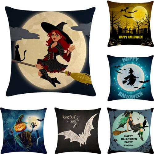 Wholesale cushion cover Yellow Halloween Night Pumpkin Witch party pillow cover high quality home office decorative pillow case