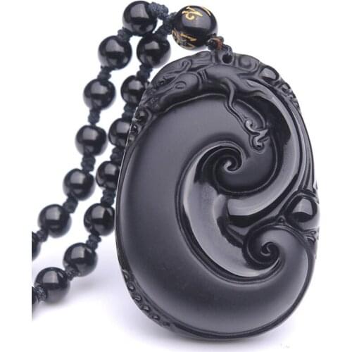 Natural Black Obsidian Ruyi Pixiu Pendant Necklace For Men Women Brave Troops With Bead Chain Sweetheart Jewelry Drop Ship