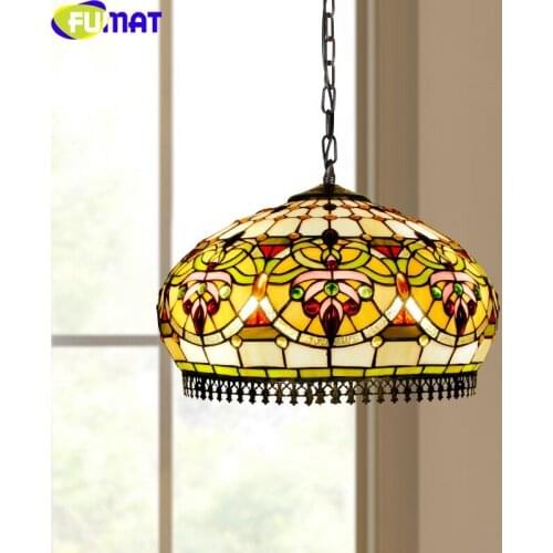 FUMAT Tiffany Style Anti Chandeliers Ger Pendant Lamp Stained Glass Single Hanging Light Fixture Handcraft Art Home Decorative