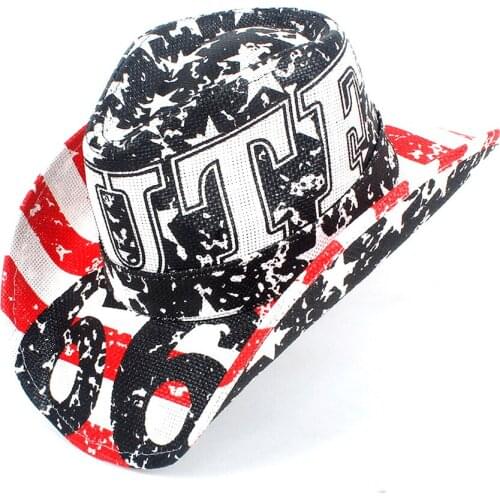 2020 Straw Cowboy Hat Women Men USA American Flag Western Sombrero Hombre Hat Outback Toyo Sun Hat