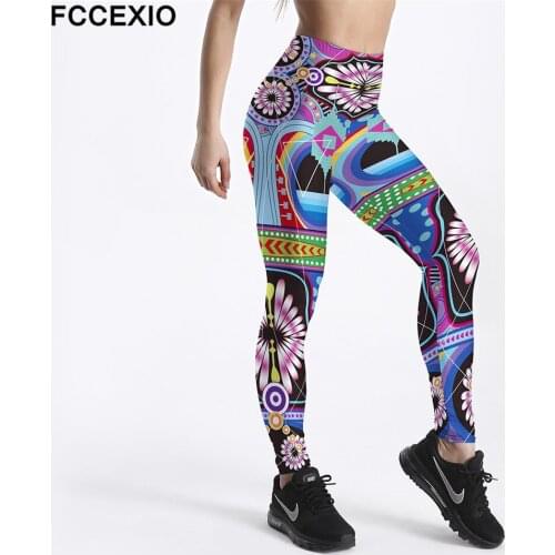 FCCEXIO Push Up Sporting Leggings High Waist Elastic Workout Pants Seamless Fitness Leggins Women Fashion Printed Slim Legins
