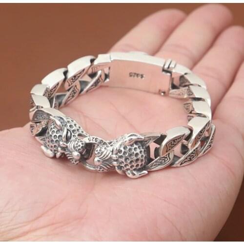 Starfield S925 Sterling Silver Jewelry Men New Silver Jewelry Thai Silver Double Leopard Head Ring Bracelet&Bracelet Homme